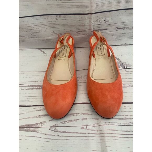 Women's Rue du Jour Orange Suede Slingback Wedge Heels Size 38 - Picture 3 of 10